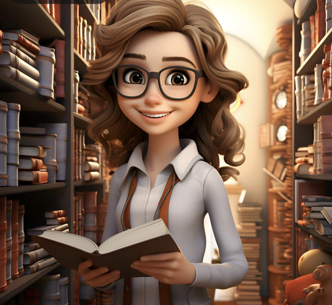 Ilustración 4: Mujer revisando documentos en una biblioteca - Fuente: Imagen descargada de FreePik (19 de enero de 2025), con el prompt: investigador realizando investigación en una biblioteca