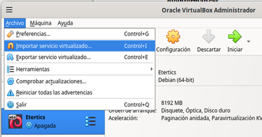 Figura 1: Importación del servicio virtualizado Lububio
