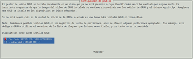 Figura 3: Selección de unidad para escribir el GRUB