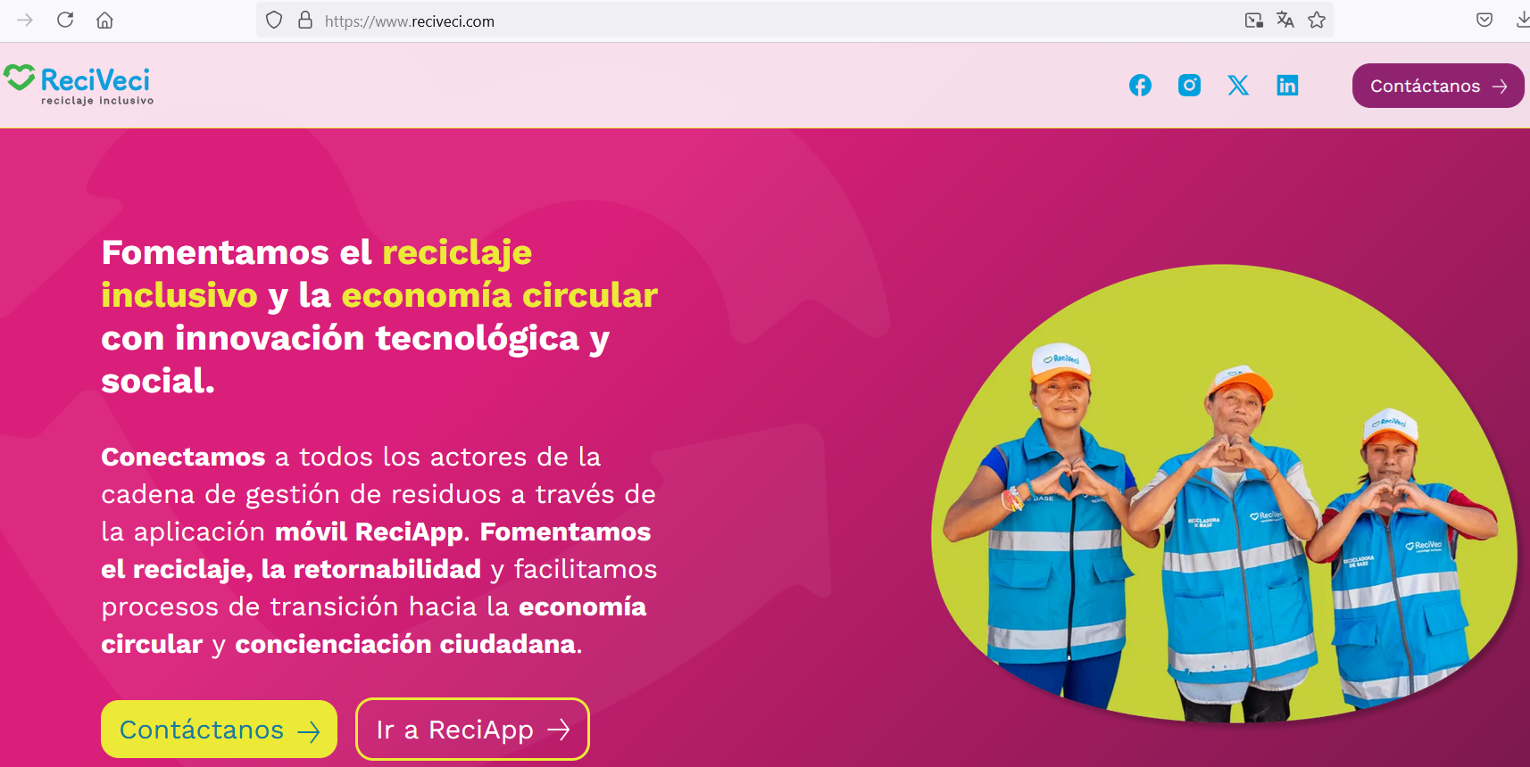 Sitio en línea de la empresa Reciveci – Ecuador