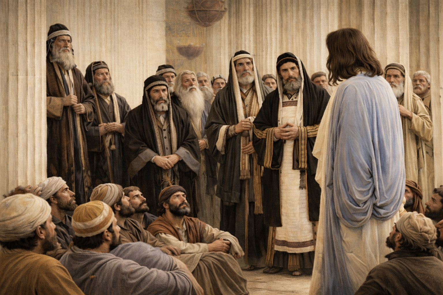 Jesús ante los fariseos en el Templo