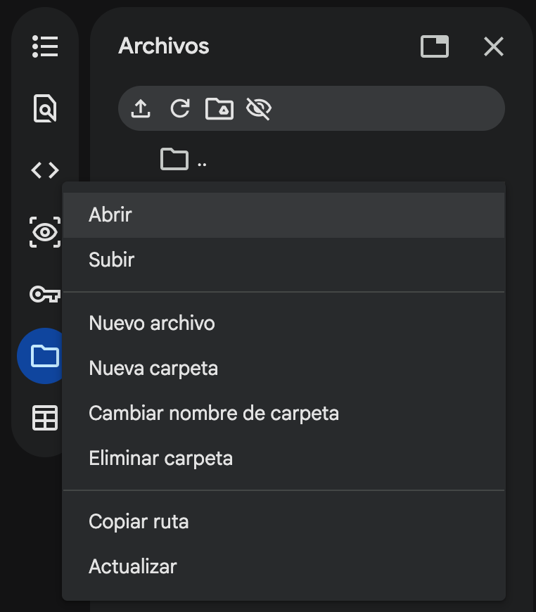 Menú contextual para subir archivos en Google Colab