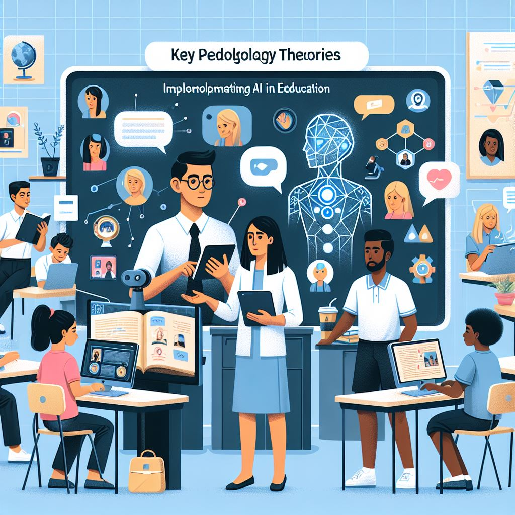 OpenAI. (2024). Ilustración educativa que representa teorías pedagógicas clave para la implementación de la IA en la educación [Imagen]. En ChatGPT. Recuperado de /mnt/data/An_educational_illustration_depicting_key_pedagogi.png