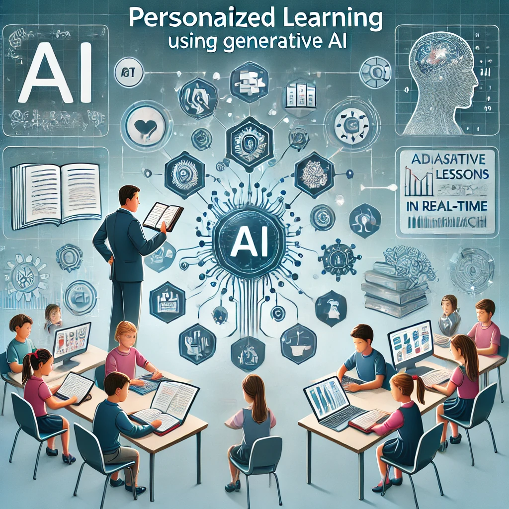 OpenAI. (2024). Ilustración sobre la personalización del aprendizaje mediante IA generativa [Imagen]. En ChatGPT. Recuperado de /mnt/data/An_educational_illustration_representing_personali.png